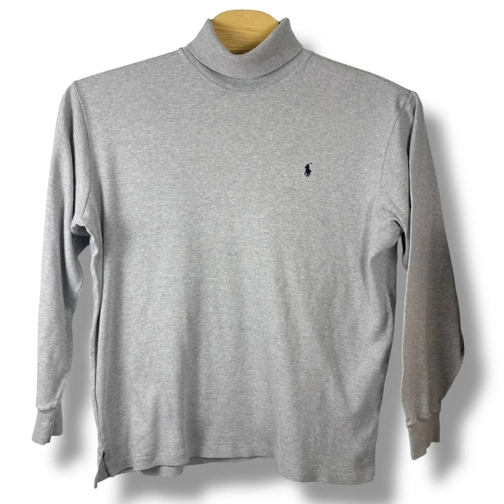 Polo‎ Ralph Lauren Turtleneck Men Large Grey Cotton USA Made Vintage Pony Logo